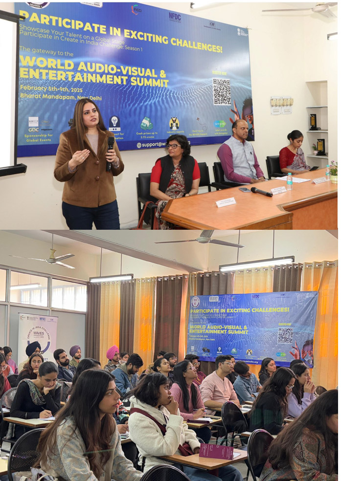 एससीएस, पीयू ने पीआईबी, चंडीगढ़ के सहयोग से क्रिएट इन इंडिया चैलेंज पर एक विशेष सत्र का आयोजन किया, जो पहले वेव्स के अग्रदूत के रूप में था, जिसे एमआईबी, भारत सरकार द्वारा आयोजित किया जा रहा है।